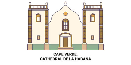 Cape Verde, Cathedral De La Habana travel landmark vector illustrationのイラスト素材