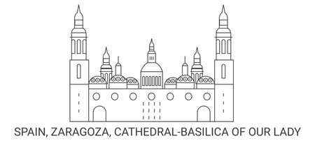 Spain, Zaragoza, Cathedralbasilica Of Our Lady, travel landmark vector illustrationのイラスト素材