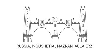 Russia, Ingushetia , Nazran, Aula Erzi, travel landmark vector illustrationのイラスト素材
