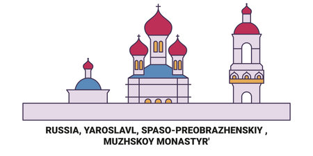 Russia, Yaroslavl, Spasopreobrazhenskiy , Muzhskoy Monastyr travel landmark vector illustrationのイラスト素材