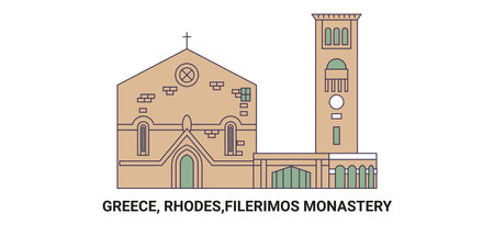 Greece, Rhodes,Filerimos Monastery, travel landmark vector illustrationのイラスト素材