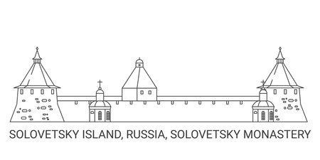 Russia, Solovetsky Island, Solovetsky Monastery, travel landmark vector illustrationのイラスト素材