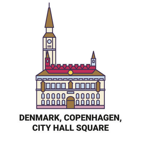Denmark, Copenhagen, City Hall Square travel landmark vector illustrationのイラスト素材