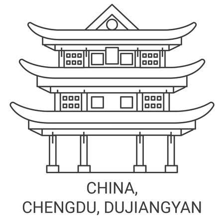 China, Chengdu, Dujiangyan travel landmark vector illustrationのイラスト素材
