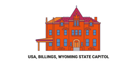 Usa, Billings, Wyoming State Capitol, travel landmark vector illustrationのイラスト素材