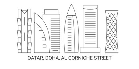 Qatar, Doha, Al Corniche Street, travel landmark vector illustrationのイラスト素材