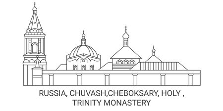 Russia, Chuvash,Cheboksary, Holy , Trinity Monastery travel landmark vector illustrationのイラスト素材
