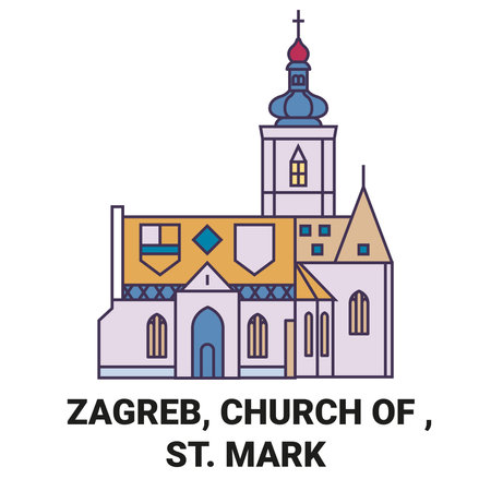 Croatia, Zagreb, Church Of , St. Mark travel landmark vector illustrationのイラスト素材