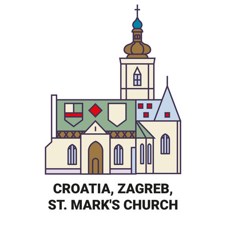 Croatia, Zagreb, St. Marks Church travel landmark vector illustrationのイラスト素材