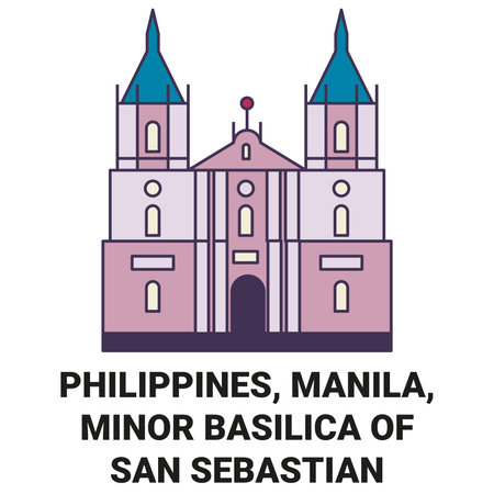 Philippines, Manila, Minor Basilica Of San Sebastian travel landmark vector illustrationのイラスト素材