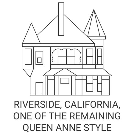 United States, Riverside, California, One Of The Remaining Queen Anne Style travel landmark vector illustrationのイラスト素材