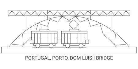Portugal, Porto, Dom Luis I Bridge travel landmark vector illustrationのイラスト素材