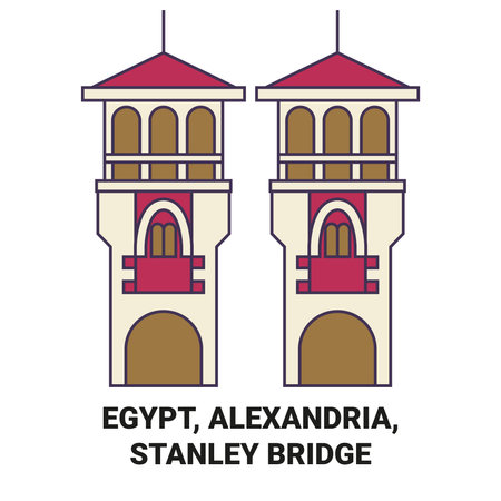 Egypt, Alexandria, Stanley Bridge travel landmark vector illustrationのイラスト素材