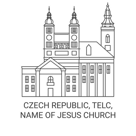 Czech Republic, Telc, Name Of Jesus Church travel landmark vector illustrationのイラスト素材