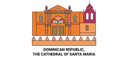 Dominican Republic, The Cathedral Of Santa Maria travel landmark vector illustrationのイラスト素材