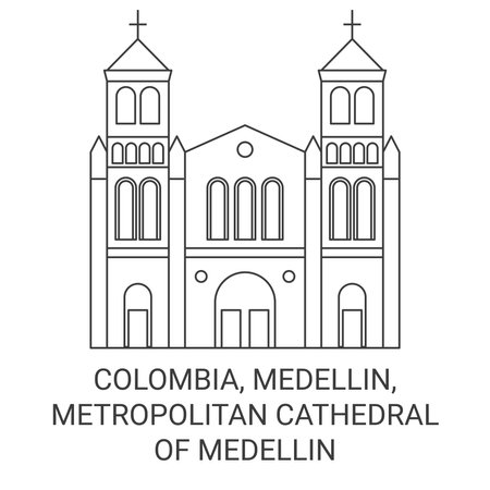 Colombia, Medellin, Metropolitan Cathedral Of Medellin travel landmark vector illustrationのイラスト素材