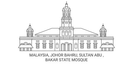 Malaysia, Johor Bahru, Sultan Abu , Bakar State Mosque travel landmark vector illustrationのイラスト素材