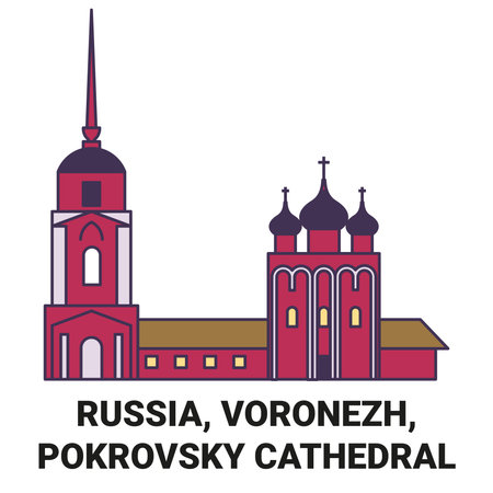 Russia, Voronezh, Pokrovsky Cathedral travel landmark vector illustrationのイラスト素材