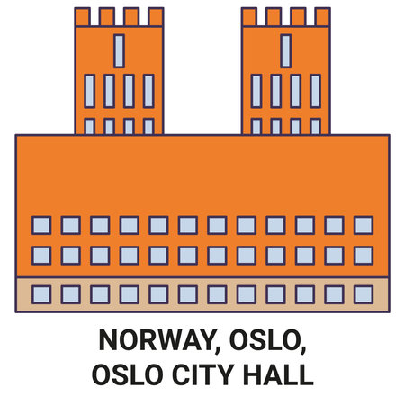 Norway, Oslo, Oslo City Hall travel landmark vector illustrationのイラスト素材