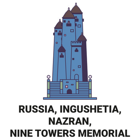 Russia, Ingushetia, Nazran, Nine Towers Memorial travel landmark vector illustrationのイラスト素材