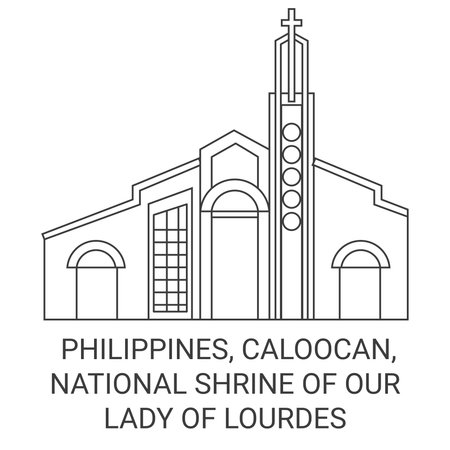 Philippines, Caloocan, National Shrine Of Our Lady Of Lourdes travel landmark vector illustrationのイラスト素材