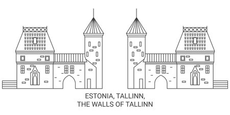 Estonia, Tallinn, The Walls Of Tallinn travel landmark vector illustrationのイラスト素材
