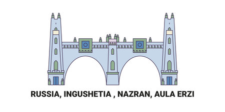 Russia, Ingushetia , Nazran, Aula Erzi, travel landmark vector illustrationのイラスト素材