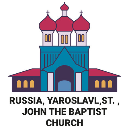 Russia, Yaroslavl,St. , John The Baptist Church travel landmark vector illustrationのイラスト素材