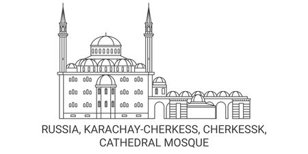 Russia, Karachaycherkess, Cherkessk, Cathedral Mosque travel landmark vector illustrationのイラスト素材