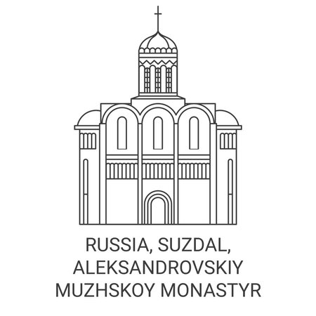 Russia, Suzdal, Aleksandrovskiy Muzhskoy Monastyr travel landmark vector illustrationのイラスト素材