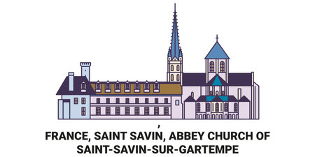 France, Saint Savin, Abbey Church Of Saintsavinsurgartempe travel landmark vector illustrationのイラスト素材
