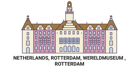 Netherlands, Rotterdam, Wereldmuseum , Rotterdam travel landmark vector illustrationのイラスト素材