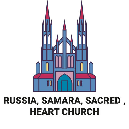 Russia, Samara, Sacred , Heart Church travel landmark vector illustrationのイラスト素材