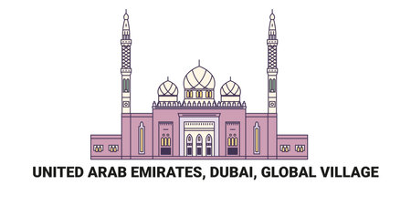 United Arab Emirates, Dubai, Global Village, travel landmark vector illustrationのイラスト素材