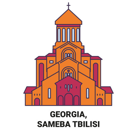 Georgia, Sameba Tbilisi travel landmark vector illustration