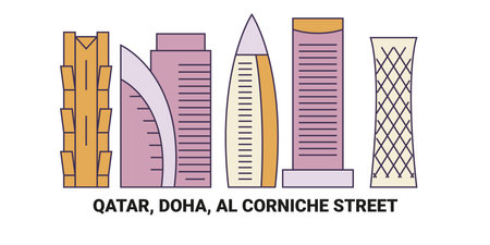 Qatar, Doha, Al Corniche Street, travel landmark vector illustrationのイラスト素材