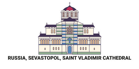 Russia, Sevastopol, Saint Vladimir Cathedral, travel landmark vector illustrationのイラスト素材