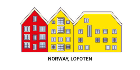 Norway, Lofoten, travel landmark vector illustrationのイラスト素材