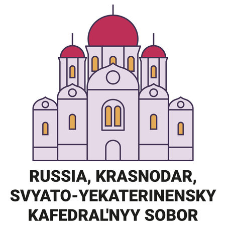 Russia, Krasnodar, Svyatoyekaterinenskiy Kafedralnyy Sobor travel landmark vector illustrationのイラスト素材