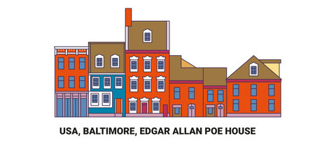 Usa, Baltimore, Edgar Allan Poe House, travel landmark vector illustrationのイラスト素材