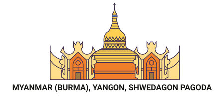 Myanmar Burma, Yangon, Shwedagon Pagoda, travel landmark vector illustrationのイラスト素材