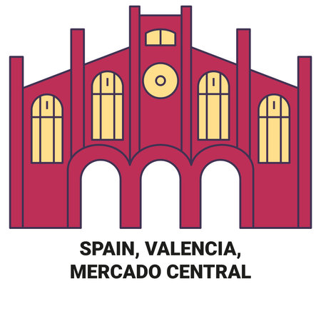 Spain, Valencia, Mercado Central travel landmark vector illustrationのイラスト素材