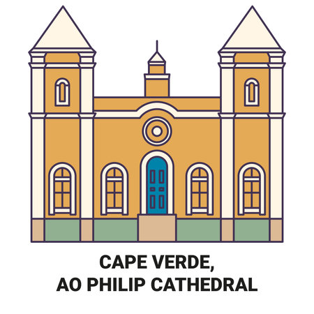Cape Verde,Sao Philip Cathedral travel landmark vector illustrationのイラスト素材