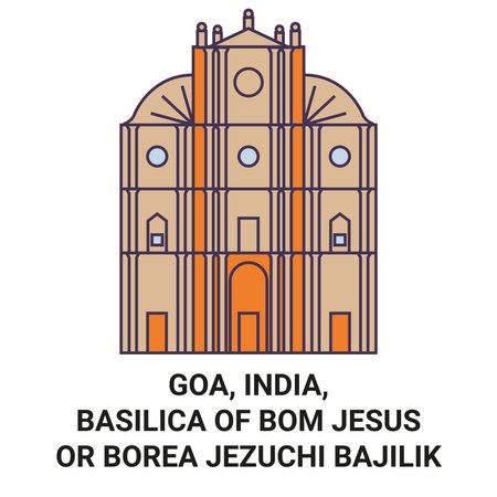 India, Goa, Basilica Of Bom Jesus Or Borea Jezuchi Bajilik travel landmark vector illustrationのイラスト素材