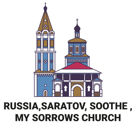 Russia,Saratov, Soothe , My Sorrows Church travel landmark vector illustrationのイラスト素材
