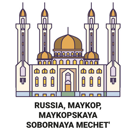 Russia, Maykop, Maykopskaya Sobornaya Mechet travel landmark vector illustrationのイラスト素材
