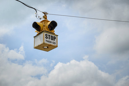 Stop then go traffic lightの写真素材