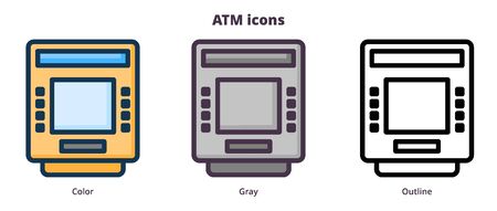 ATM, three outline payment terminal iconsのイラスト素材