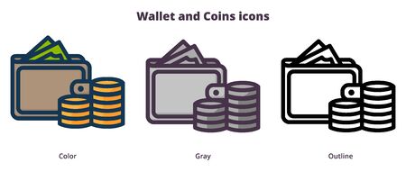 Wallet and coins three iconsのイラスト素材