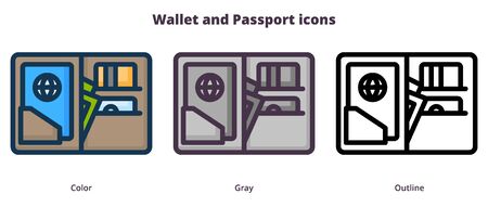 Traveler wallet, big wallet with money and passport iconsのイラスト素材
